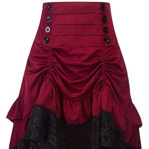 Maroon Hi Low Skirt with Drawstring Rouching